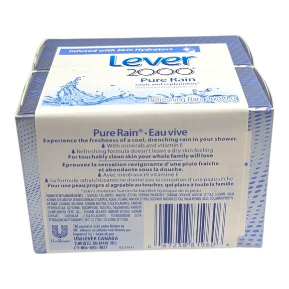 Lever 2000 Pure Rain Refreshing Bars Soap 2 x 89g (2-Pack) New Sealed - Picture 4 of 6